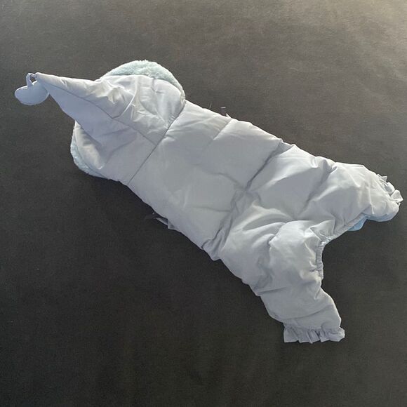 Dog Coat Puffer Jacket Blue with Cute Pom on Hood Size L NEW - Picture 4 of 10